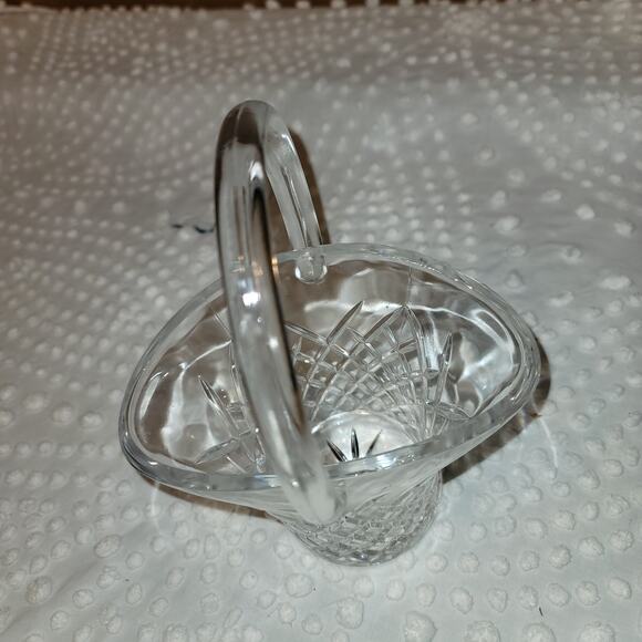 Crystal Clear Glass easter basket planter VASE diamond cut pattern woven - Picture 6 of 9